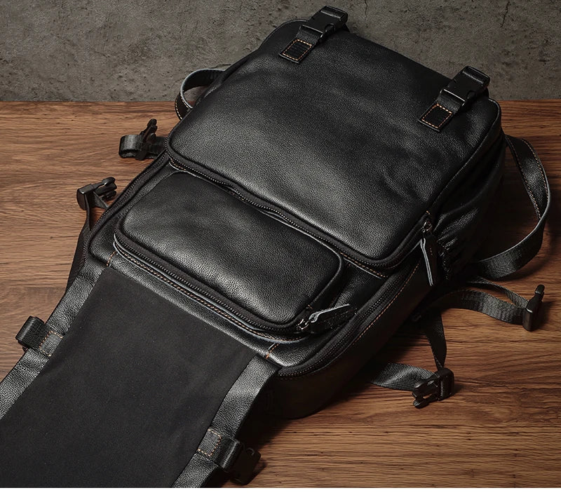 NUKA Men Top Grain Leather Backpack 15 Inch Laptop Bag For Daily Commute Travel Outdoor Hiking Genuine Leather Durable Rucksack