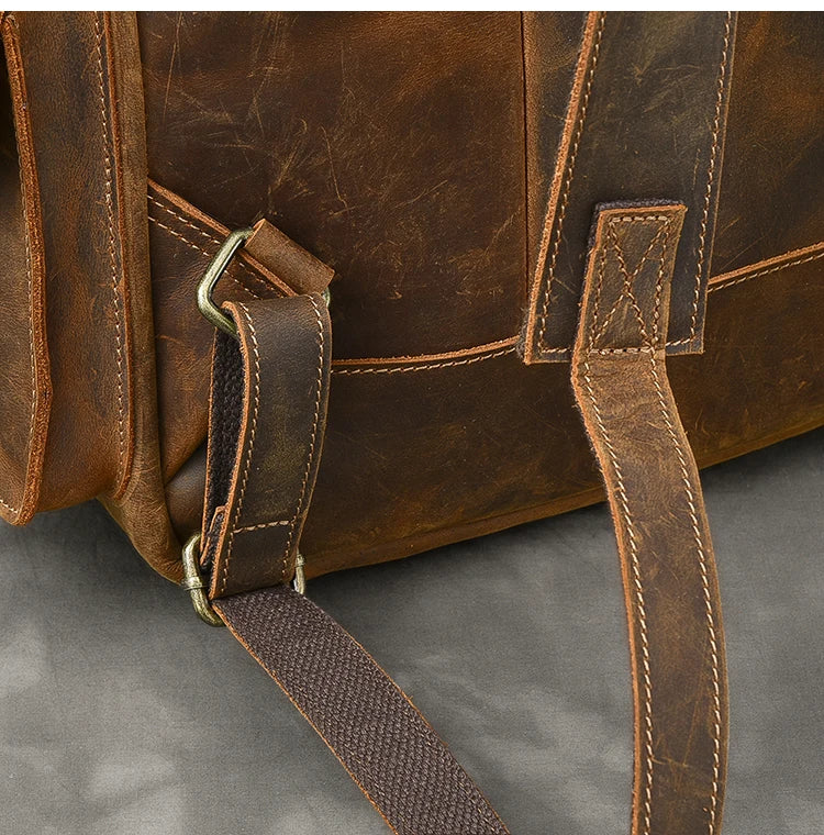 Vintage Crazy Horse Genuine Leather Backpack Men Bagpack Cowhide Hiking Backpack 17