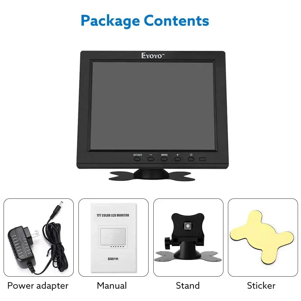 EYOYO Small 8 Inch HDMI Monitor With Speaker 1024x768 4:3 TFT HD LCD Screen HDMI VGA BNC AV YPbPr Input For Computer PC Laptop
