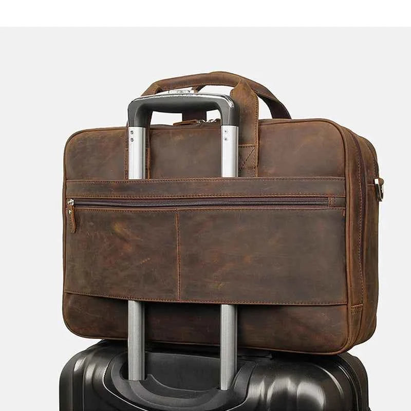 High Quality Genuine Leather Men Briefcase Business bag Crazy Horse Leather Large 17