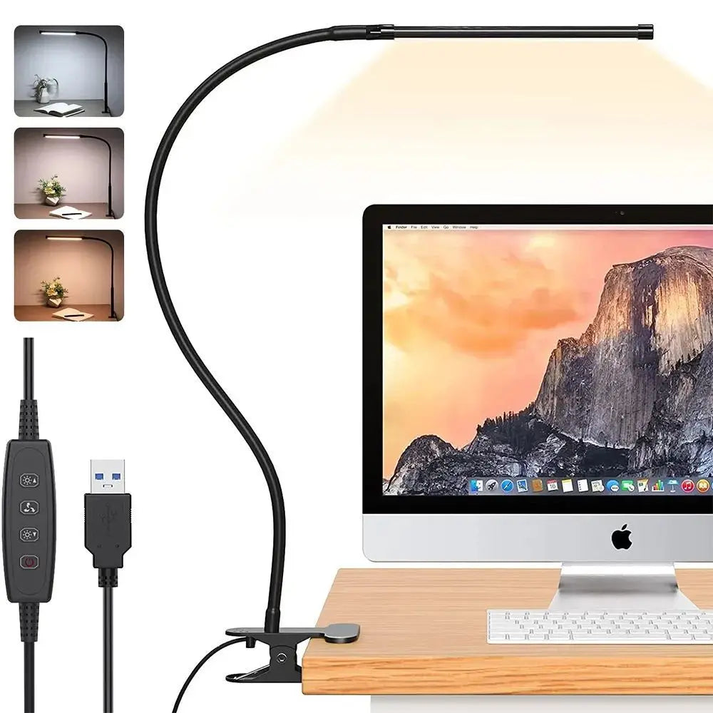 LED Desk Lamp Double/Single Head Reading Table Lamp With Clip Dimmable Brightness For Home Study Office Lighting PC Eye Protect