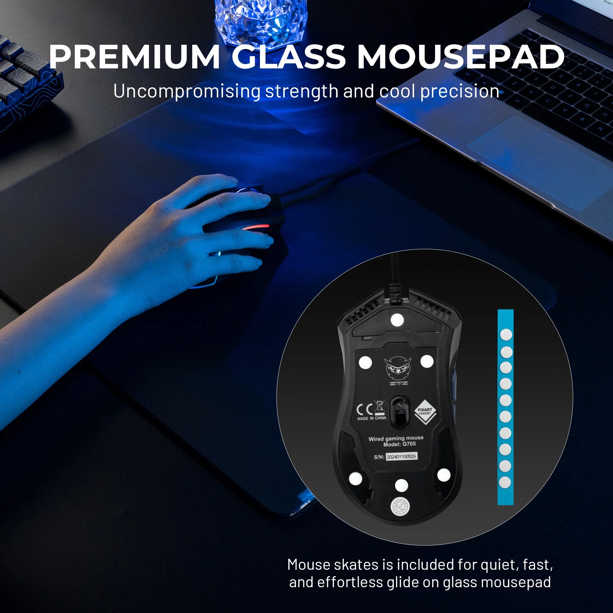 XVX Premium Glass Mousepad Micro-etched surface Full Anti-slip Rubber Base Special Tempered Glass Black Mouse Pad for Gamer