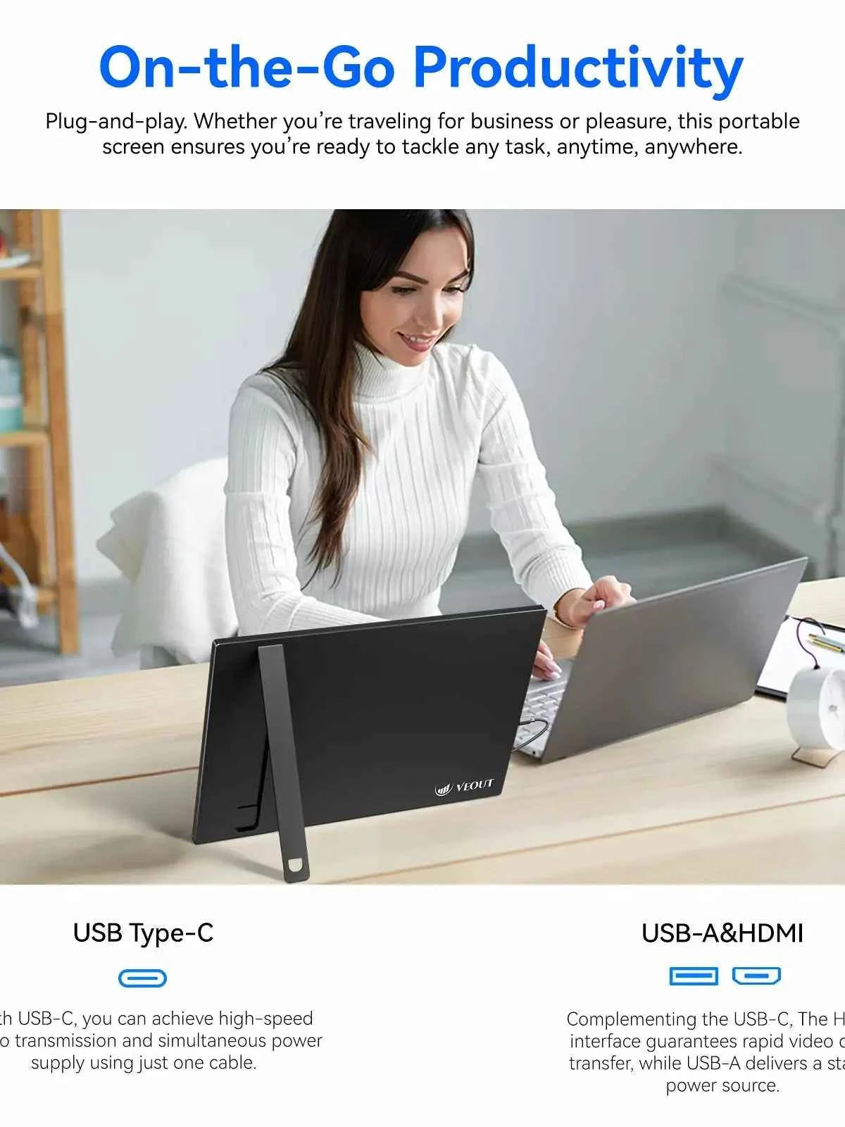 16“ VEOUT portable monitor 1920*1200P IPS, USB-C/HDMI, Free Sync 0.3