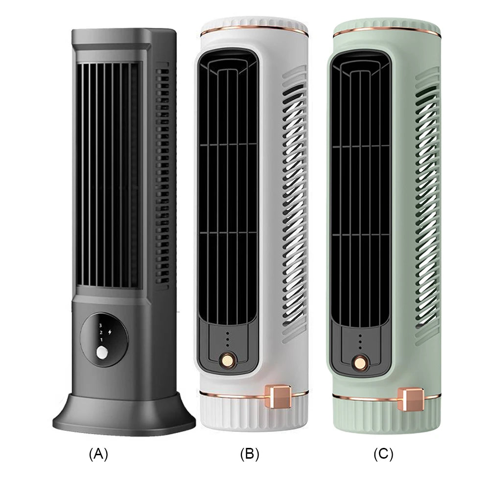 Quiet Bladeless Fan USB Rechargeable 3 Speeds Quiet Air Cooler Desktop Cooling Fan Portable Tower Fan for Home Office Dormitory