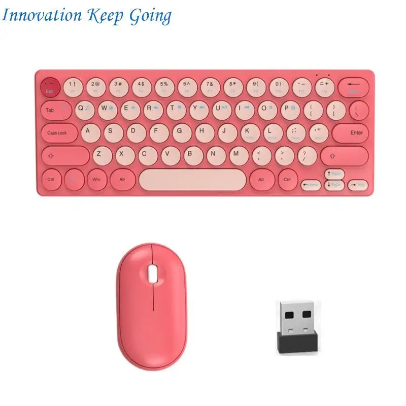 E65C Silents Clicks Mouse Wireless Keyboards Set Round Design 64Keys Portable For Desktop Notebook