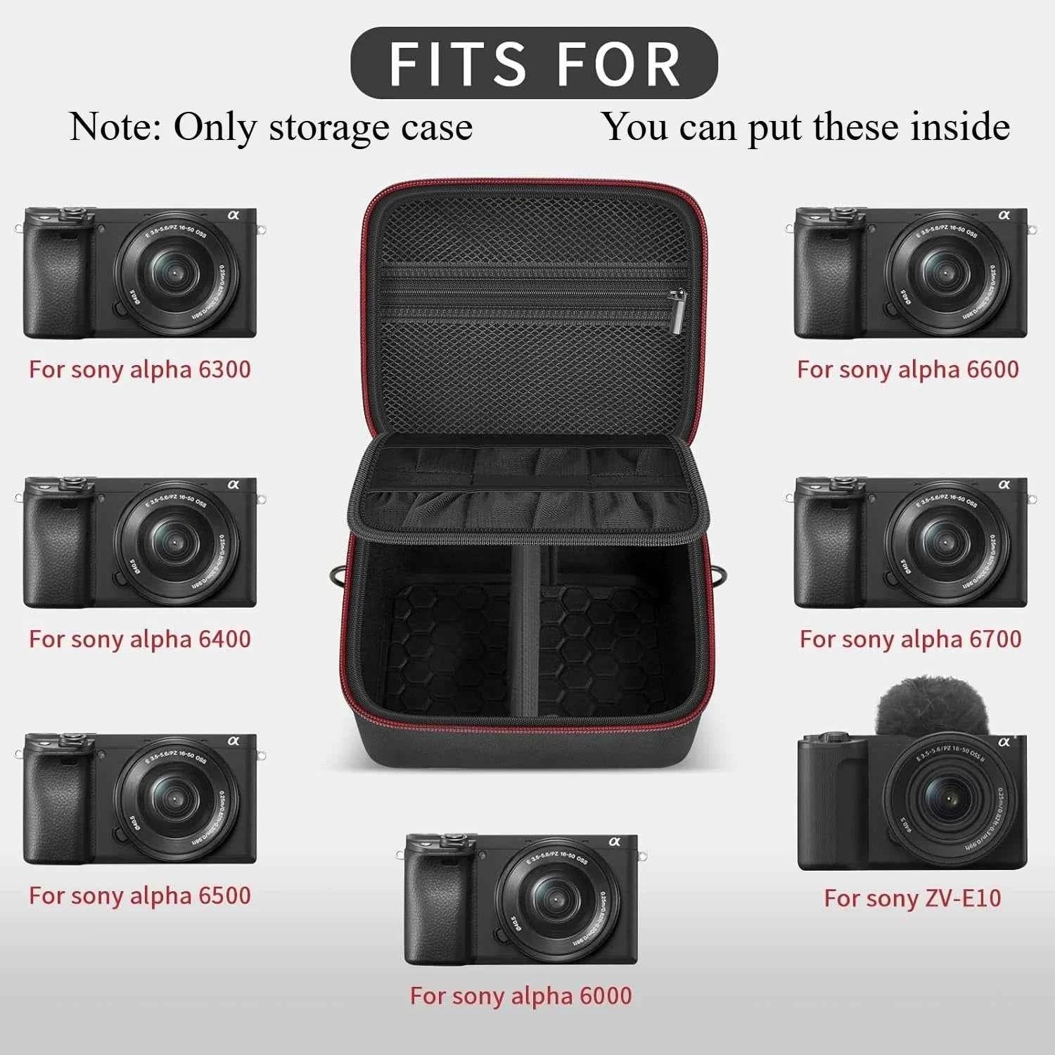 Hard Camera Case for Sony ZV-E10 A6400 A6000 A6100 A6600 A6500 (Medium,Kit Lens Only),Protective Bag with Shoulder Strap & Divid