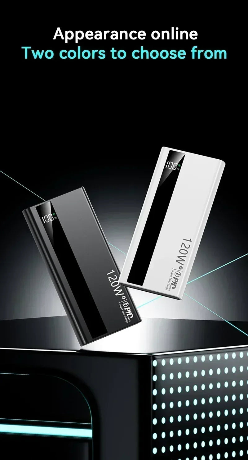 Lenovo 120W 500000mAh Capacity Power Bank Portable Super Fast Charging LED Digital Display External Battery for iPhone Samsung