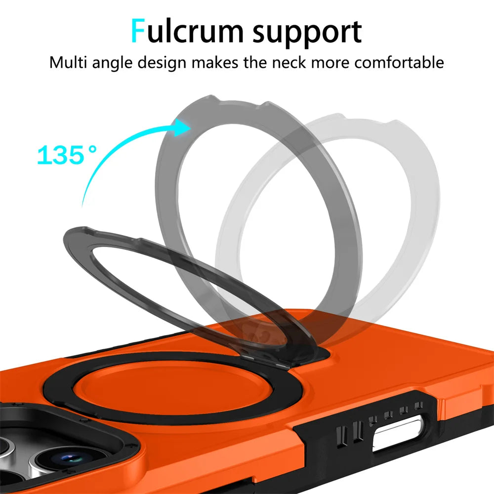 Luxury Anti-slip Frame Armor Magnetic Stand Phone Case For iPhone 17 Pro Max Plus Double Layer Protection Shockproof Back Cover