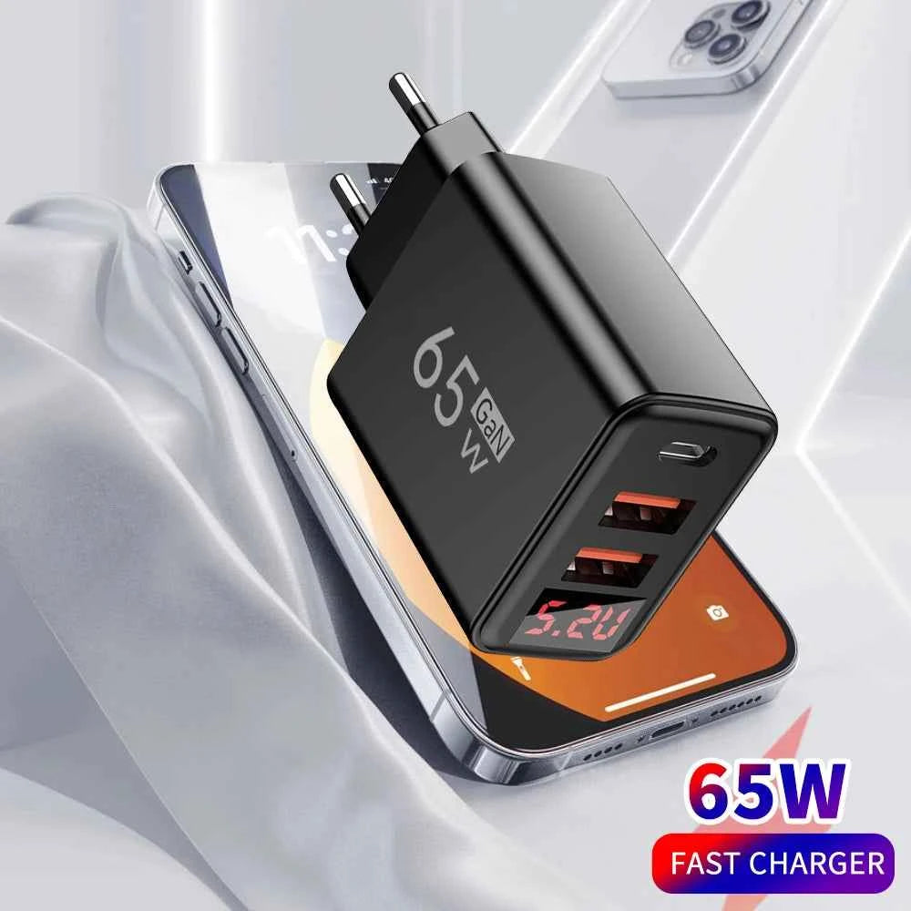 Type C USB 65W Fast Charger Mobile Phone Digital Display USB C Quick Charge 3.0 Wall Adapter For iPhone 14 Pro Oneplus Xiaomi 14
