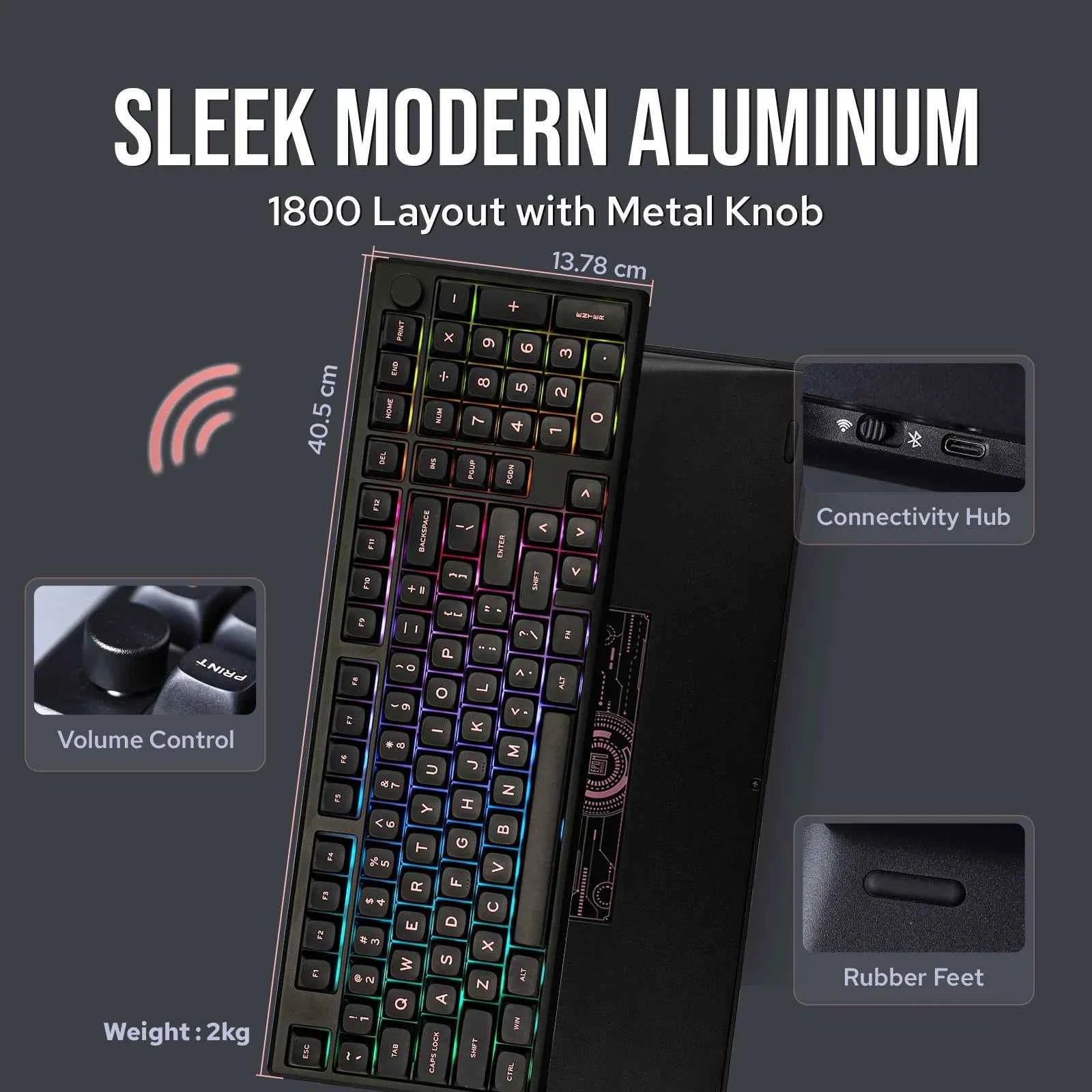 EPOMAKER Galaxy100 1800 ANSI US Layout QMK/VIA Wired/BT5.0/2.4Ghz Aluminum Mechanical Gaming Keyboard with Knob