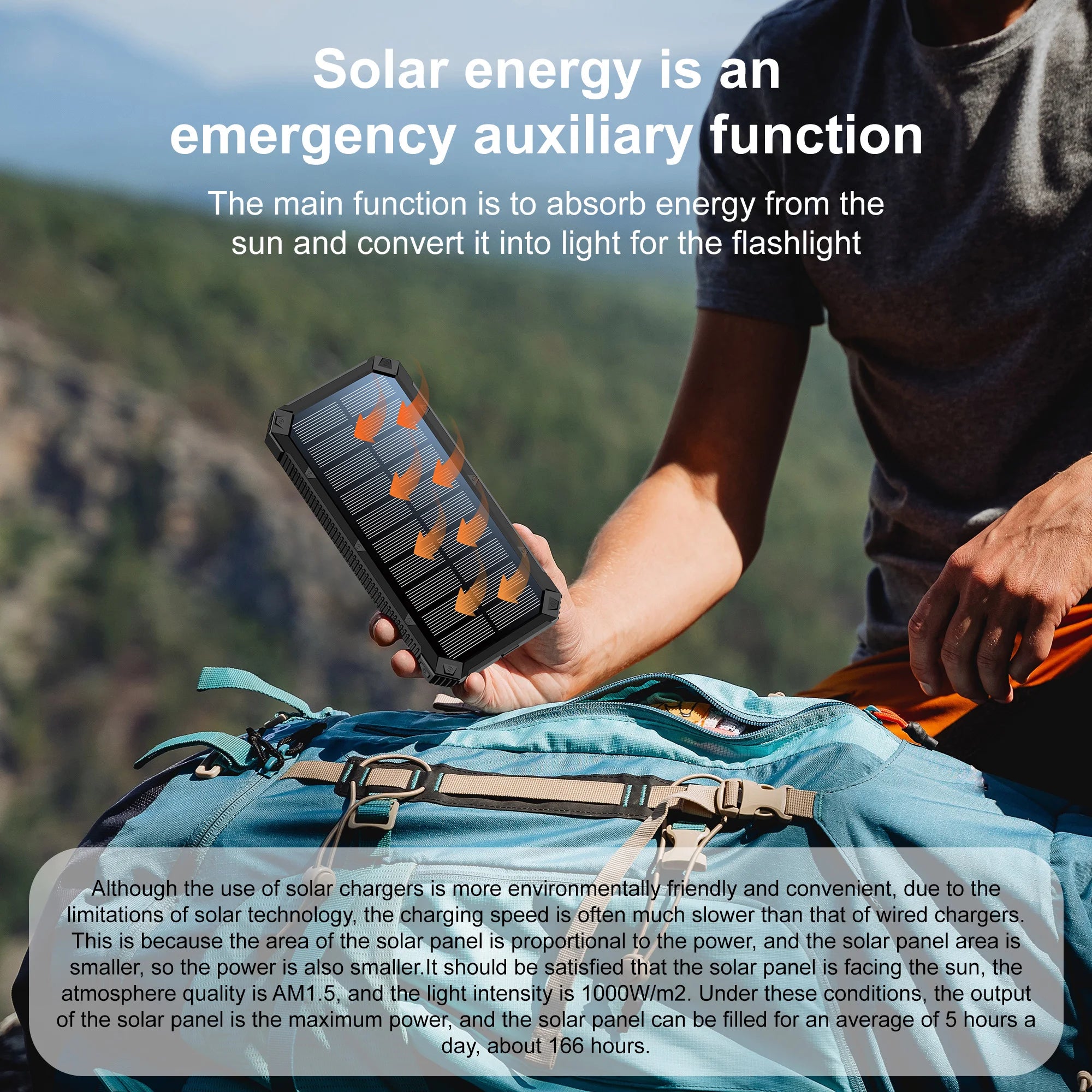 Solar Power Bank Wireless Charger 20,000mAh,Portable Solar Powered USB C Input/Output with Camping Flashlight for Cell Phone
