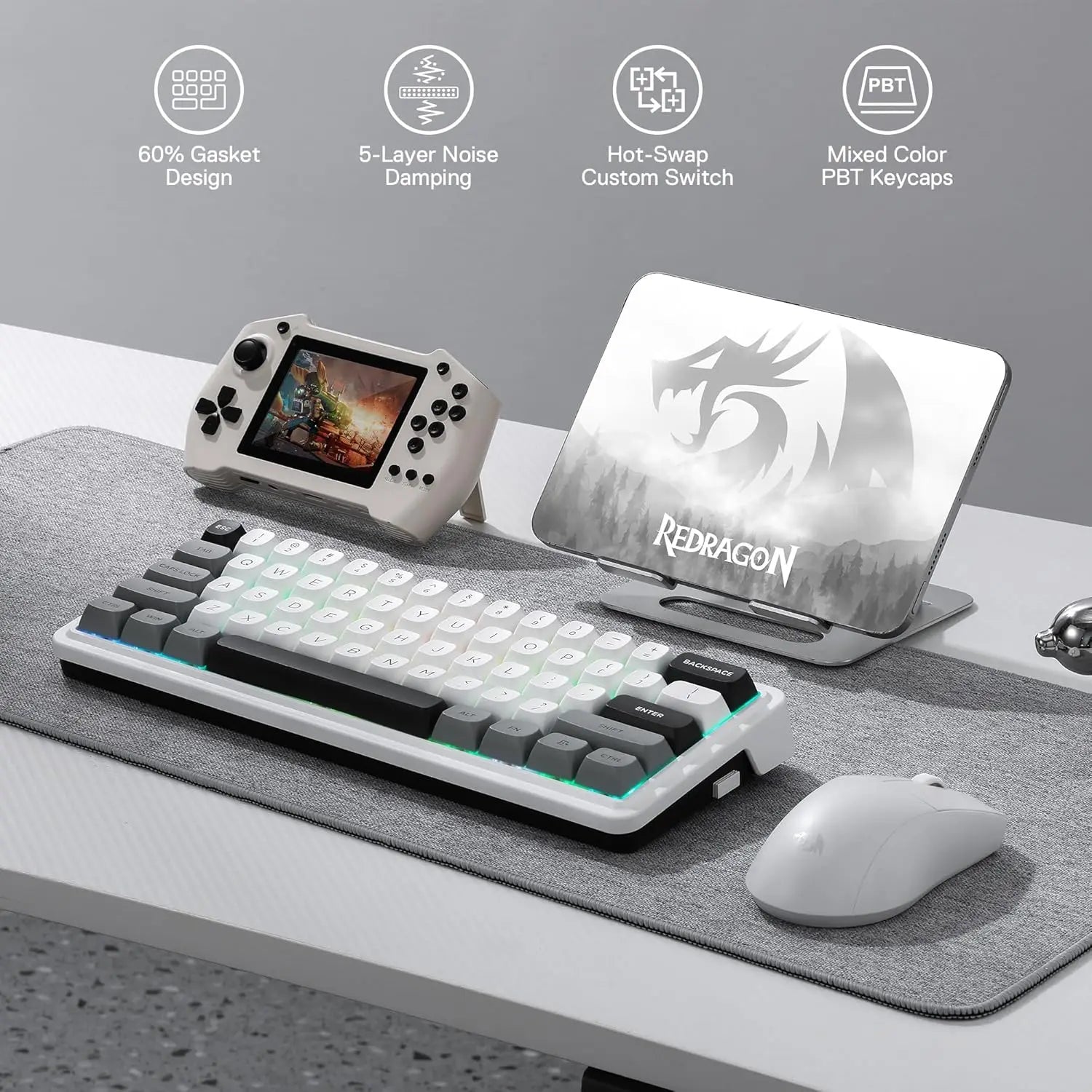 Redragon K722 PRO 60% Wireless Gasket RGB Gaming 61 Keys Hot-Swap Compact Mechanical Free-Mod Socket Keyboard
