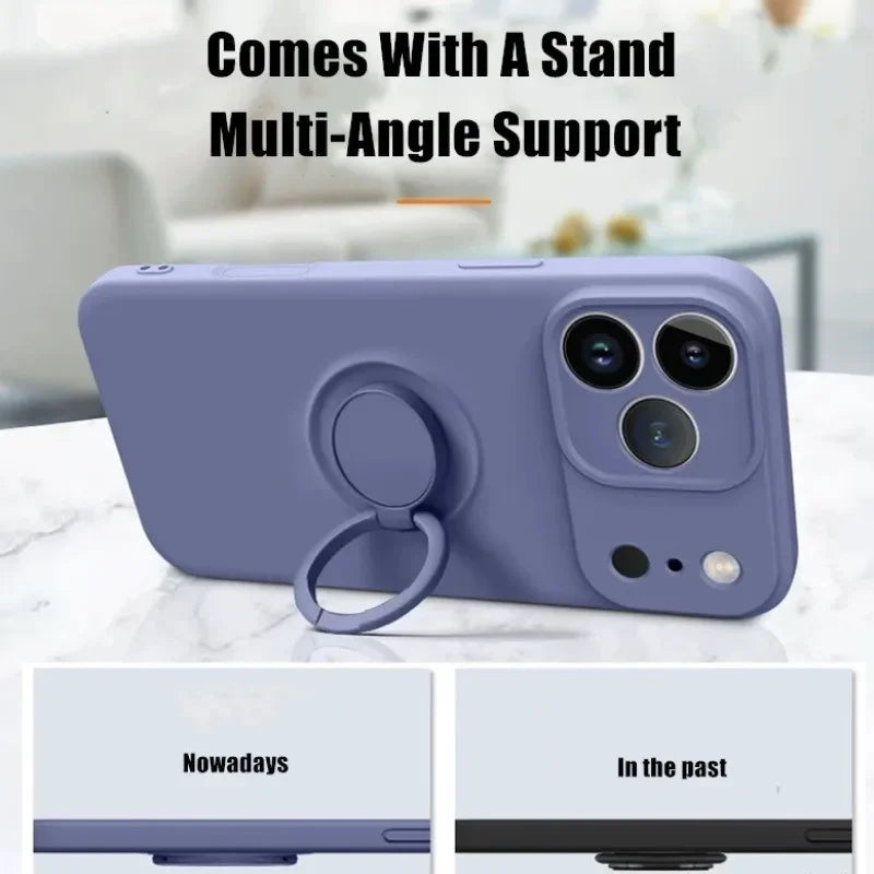 Liquid Silicone Ring Stand Magnetic Case for iPhone 17 Air 16E 15 14 13 12 11 Pro Max Plus Shockproof Soft Bumper Protectic Case