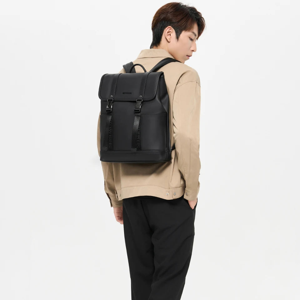Septwolves Black Men Black Leather Backpack PU Large Capacity Best  Laptop Computer Backpack 15 Inch Travel Backpack Daily Use