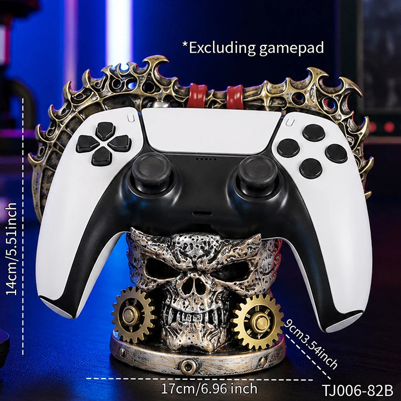 Gothic Skull Game Controller Stand Steampunk Resin Gamepad Holder Halloween Desktop Ornament Gaming Room Decor Gift for Gamers