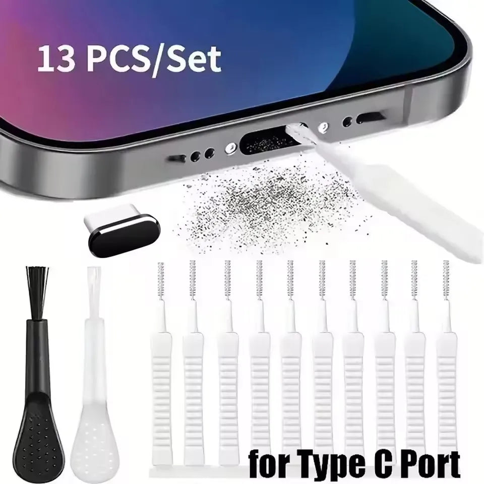 Cell Phone Charging Port Dust Plug with Cleaning Brush for IPhone 15 14 13 16Pro Max Plus Samsung Xiaomi IOS Type C Cleaner Set