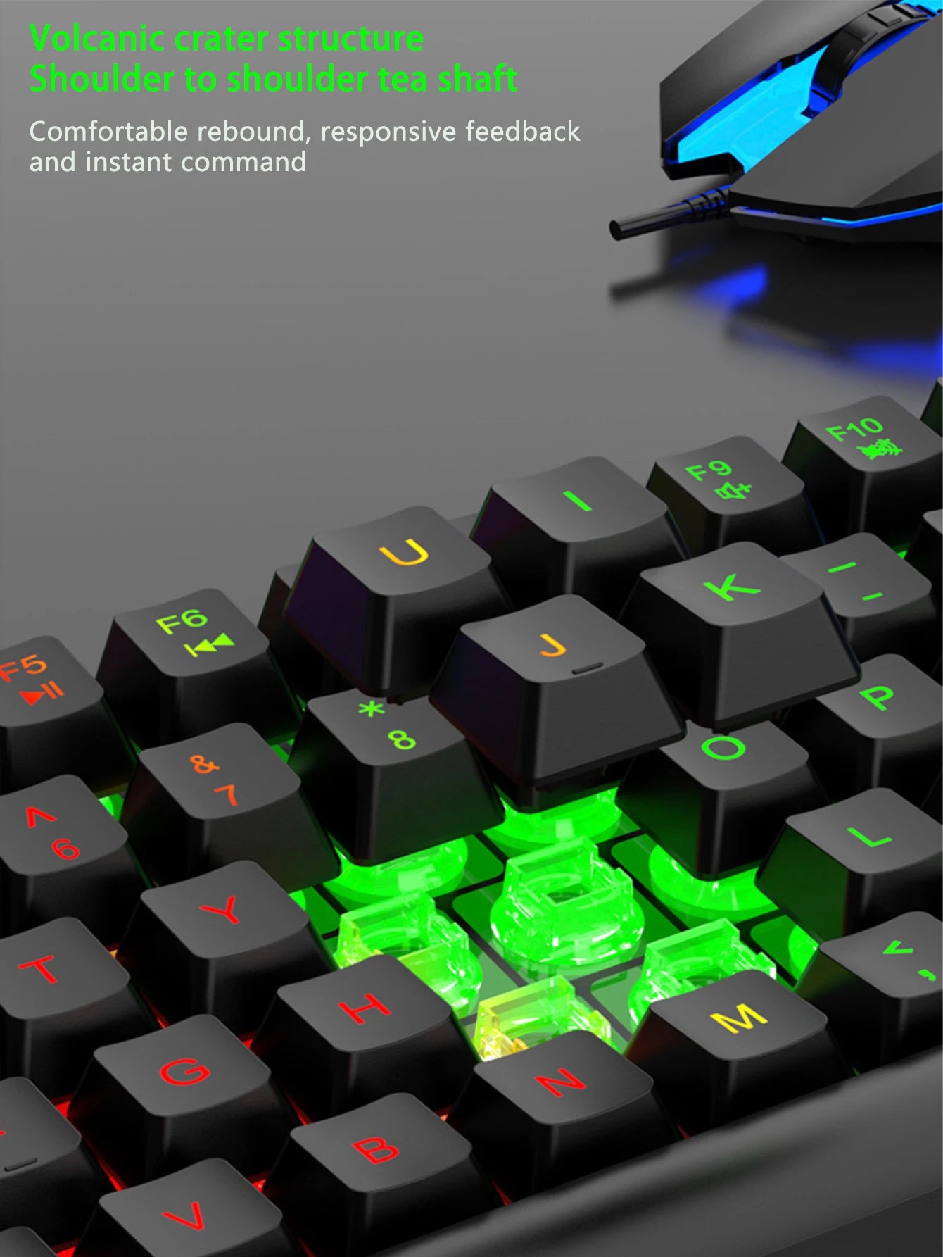 Cool light wired keyboard and mouse set, mechanical feel, floating high key cap, rebound comfort, game mouse set