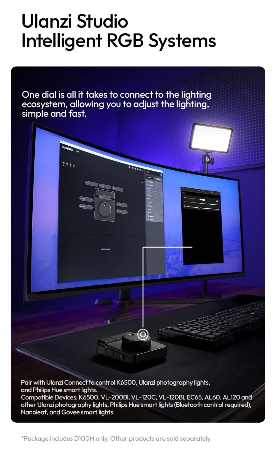 Ulanzi D100H Dial Creative Controller Wireless Buletooth for Video Photo Editing Dial Intelligent Studio RGB Keypad Controller