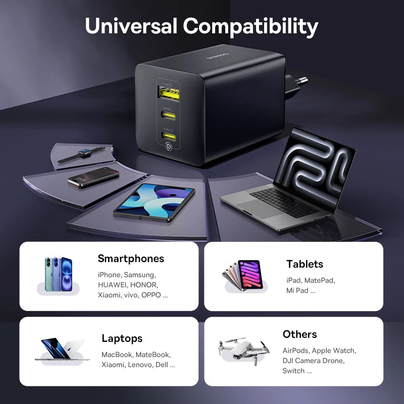 Baseus 100W Fast Charger GaN Charger For iPhone 17 16 Xiaomi Samsung Laptop Tablet USB C Charger QC PD Charger USB Phone Charger