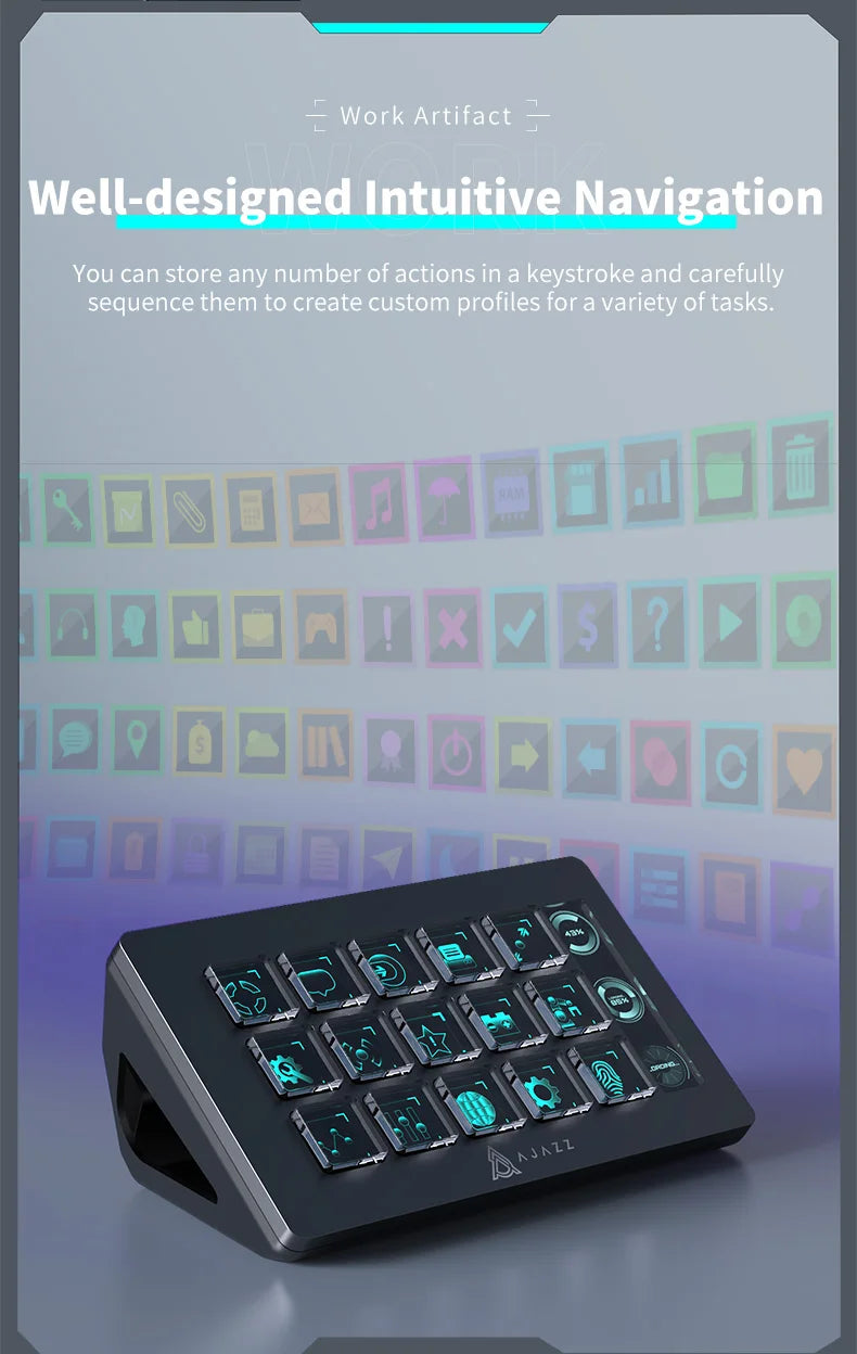 AJAZZ AKP153E/AKP03E Multifunctional Console Panel Desktop Assistente 15 Macro Keys Trigger Actions Custom Mini Keyboard