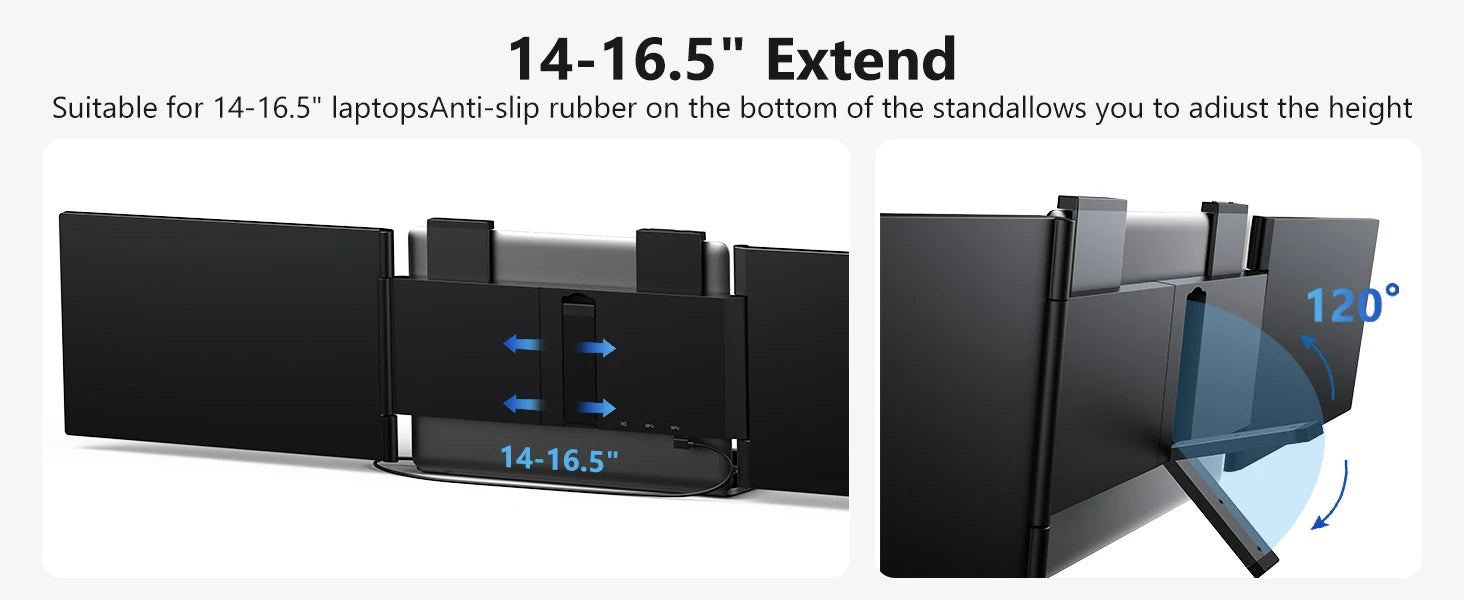 Amoudo14 Inch Dual Portable Monitor 1920*1080P IPS Portable Triple Monitor with USB-C Port for 14-16.5