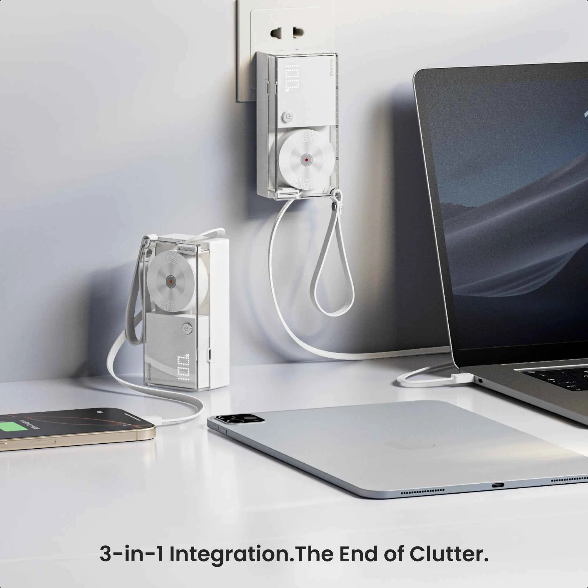 SHARGE 3-in-1 Portable Power Bank 30W USB-C Charger with USB-C Cable 10,000mAh AC Plug Max Battery Pack for iPhone 16/15 Galaxy