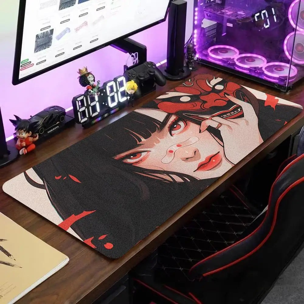 Mask anime girl Mouse Pad Large Computer Office Game Table Mats XXL Rubber Anti-slip Gaming Keyboard Mousepads Long Desk Pads