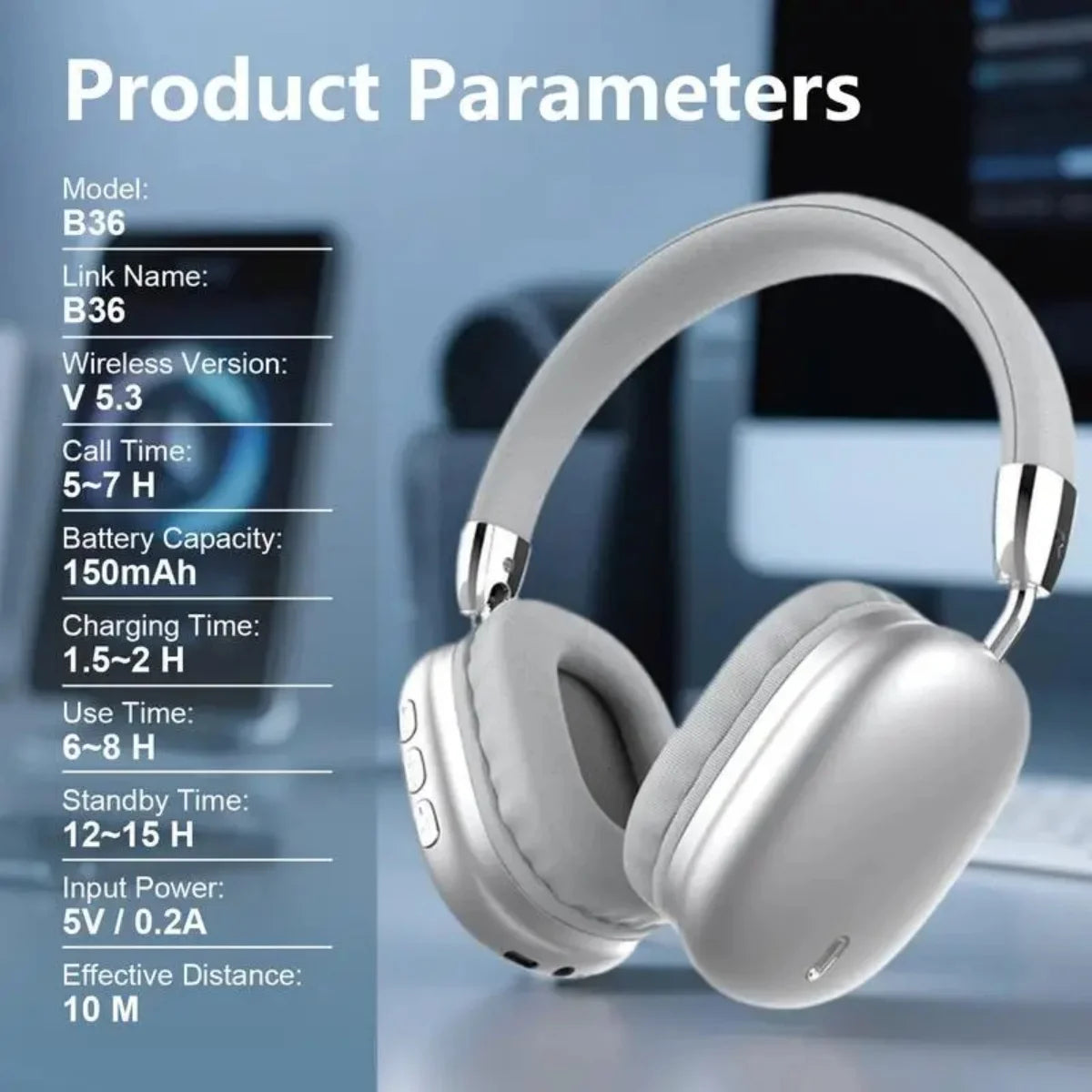 Wireless Bluetooth Headphones, Hi-Res Audio, Foldable & Lightweight, Deep Bass, Long Battery Life