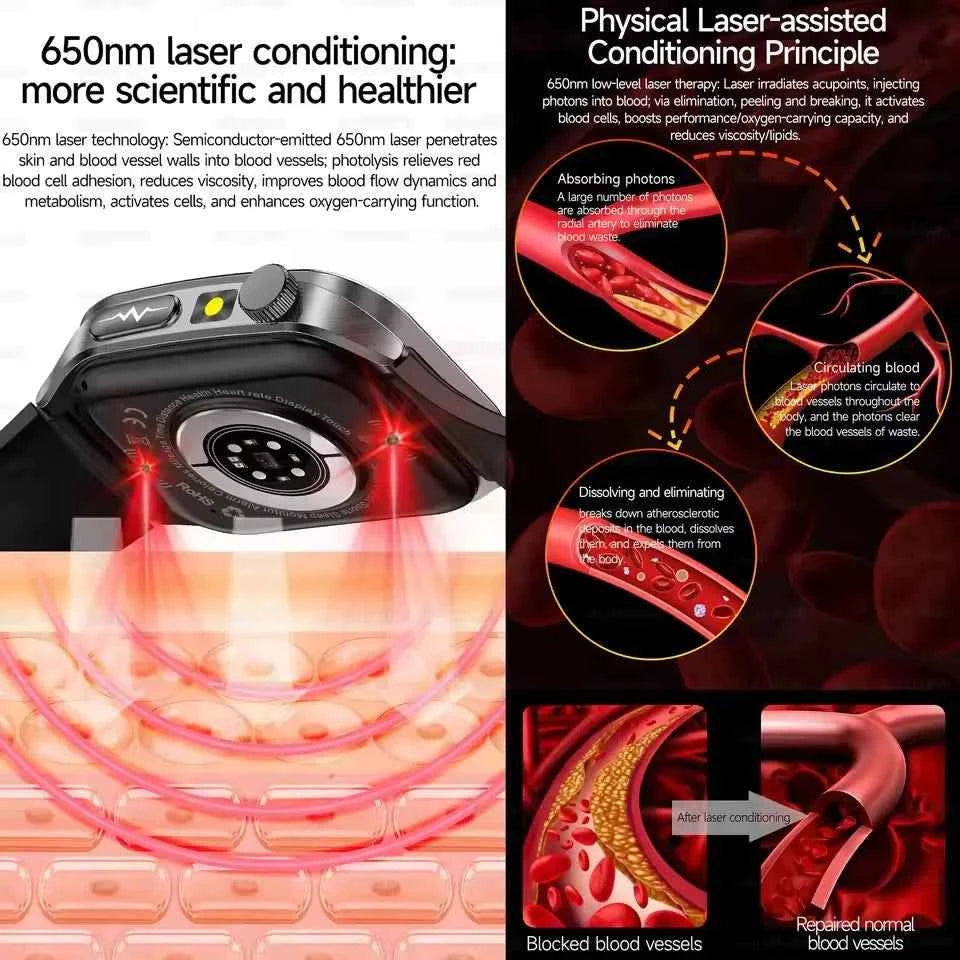 2026 New Health Smart Watch Laser Therapy Reduce Three Highs Blood Oxygen Pressure Uric Acid Blood Lipid ECG Smartwatch For Man