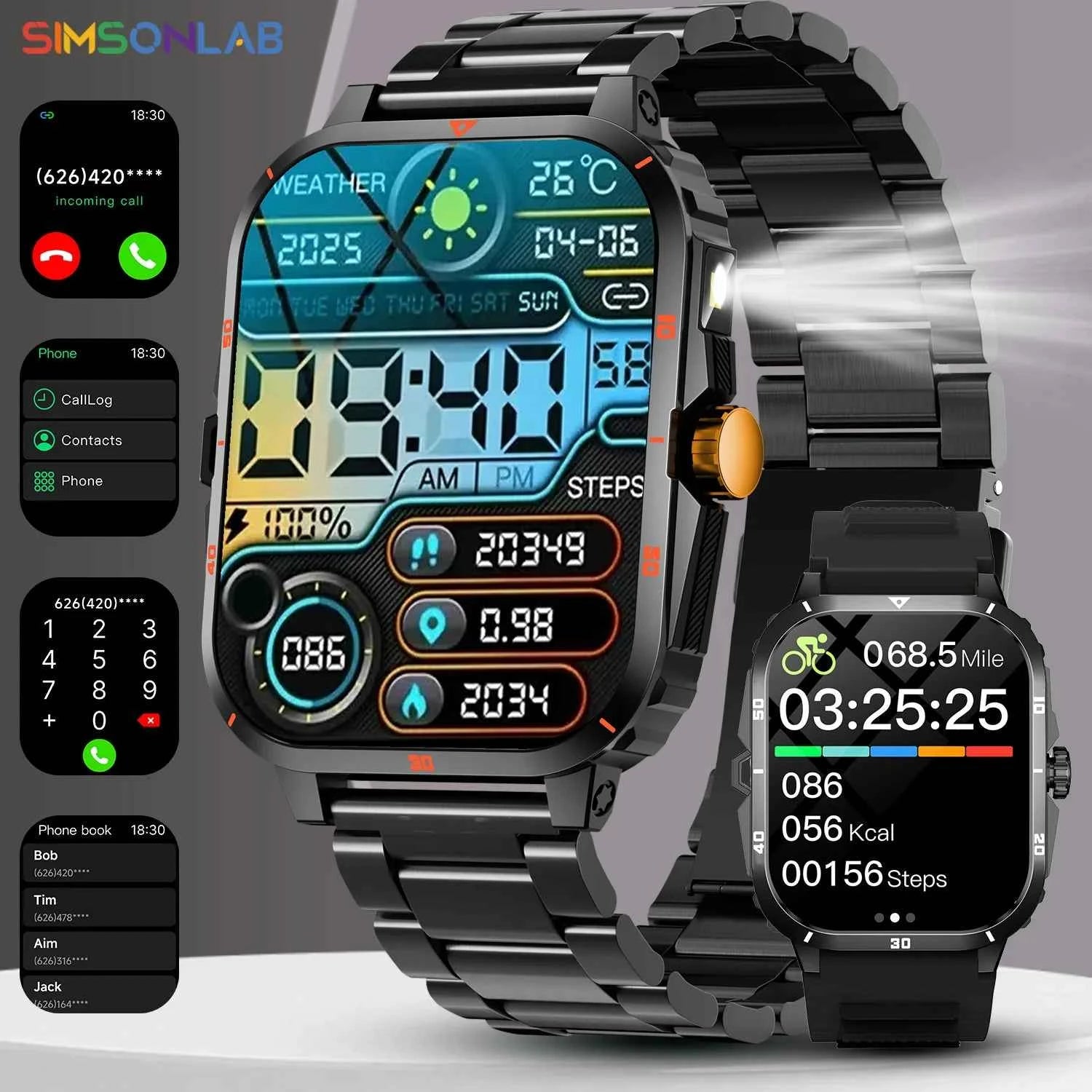 2025 NEW Military Smartwatch 2.01'' HD Screen Bluetooth Call Waterproof Outdoor Sports Fitness Tracker for Android/iOS Men