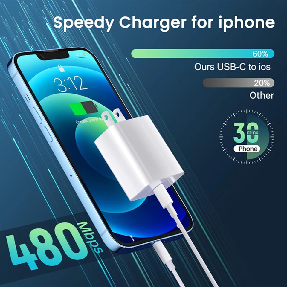 2-4 Set 40W Fast Charger for iPhone 14 13 12 11 Pro Max X XS iPad USB Type C Fast Charging Data Cable Phone Charger Accessories