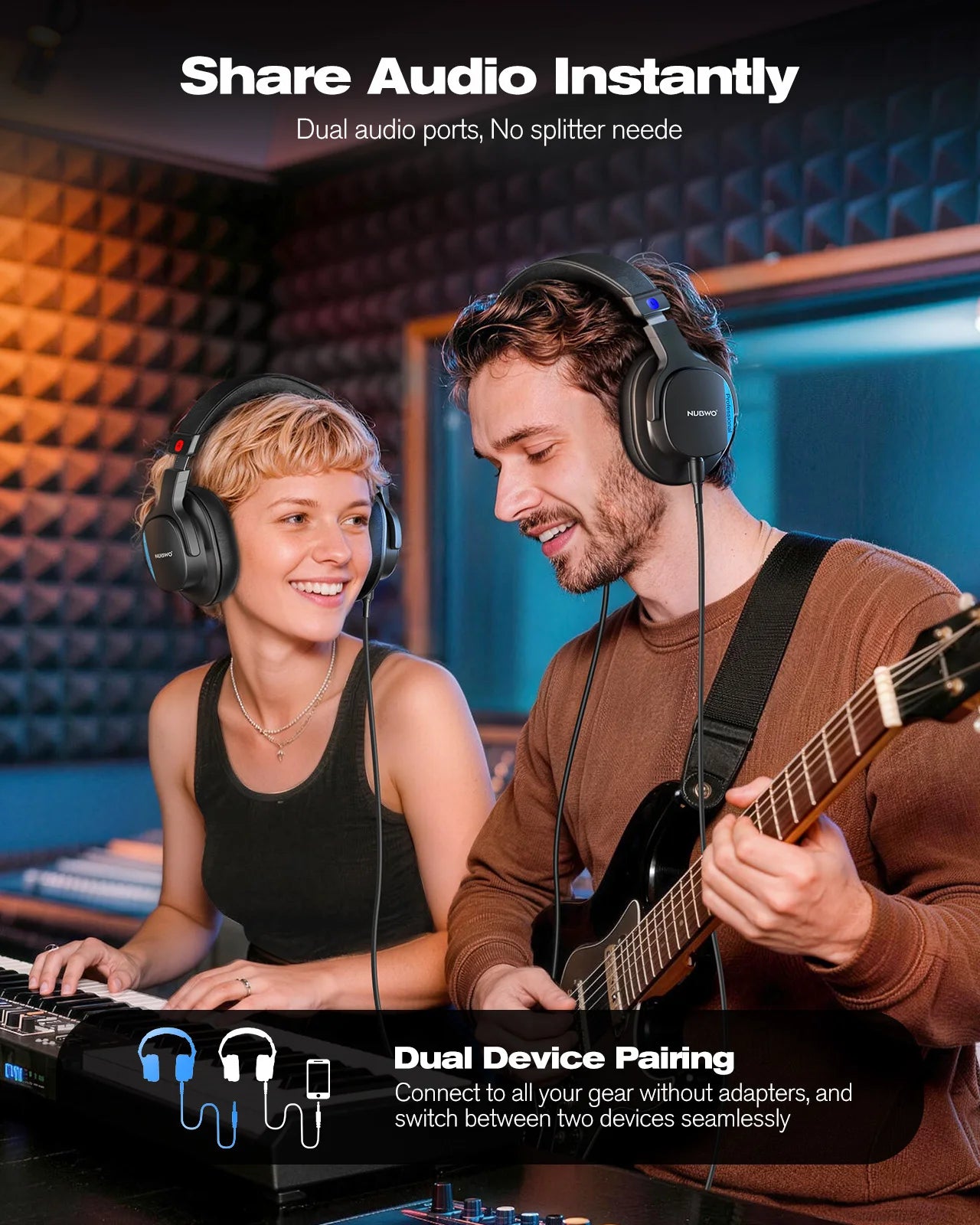 NEW NUBWO HD01 Studio Wired Headphones Hi-Res Over Ear Headphones 180° Flip Earpads 45mm Drivers Professional Monitor Headsets