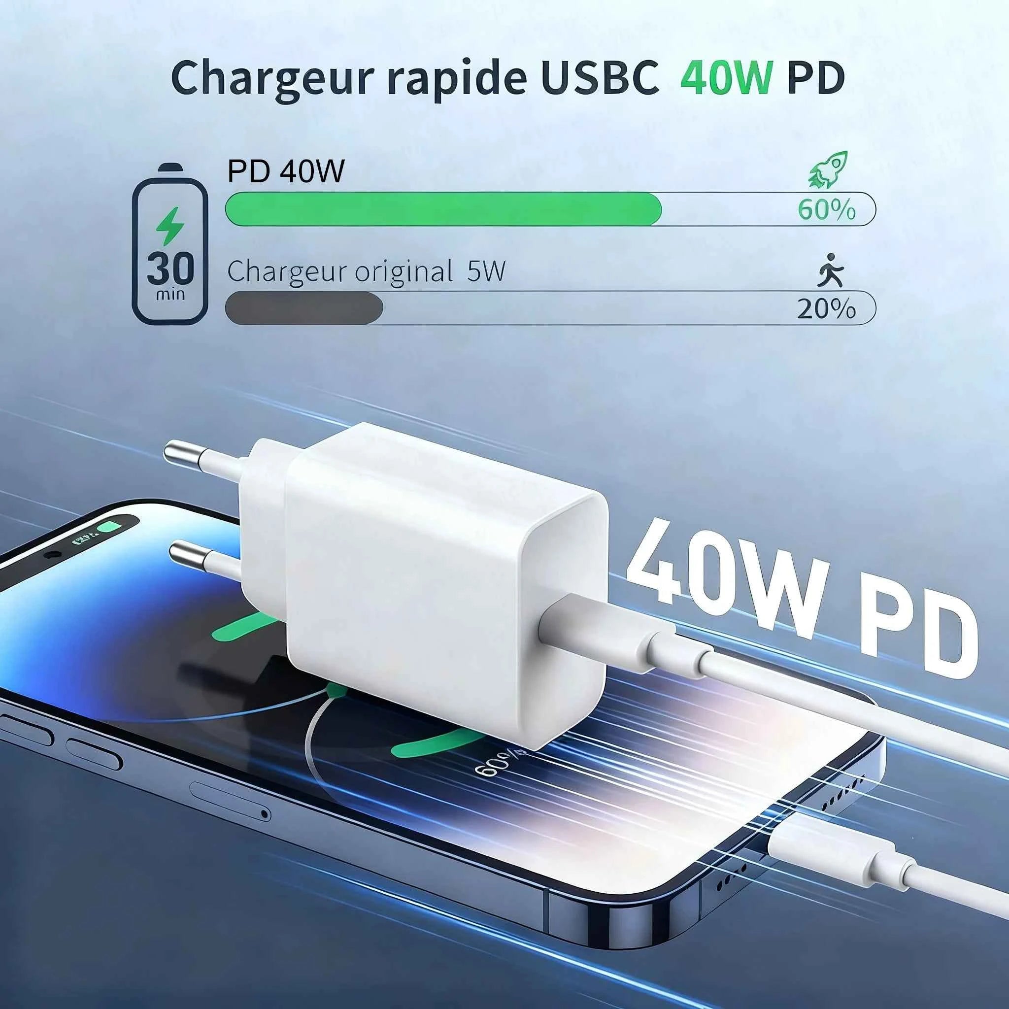 PD 40W Type C Charger Fast Charging Adapter For iPhone 17 13 11 12 14 15 16 Pro Max Plus  Charger USB-C Type C Cable