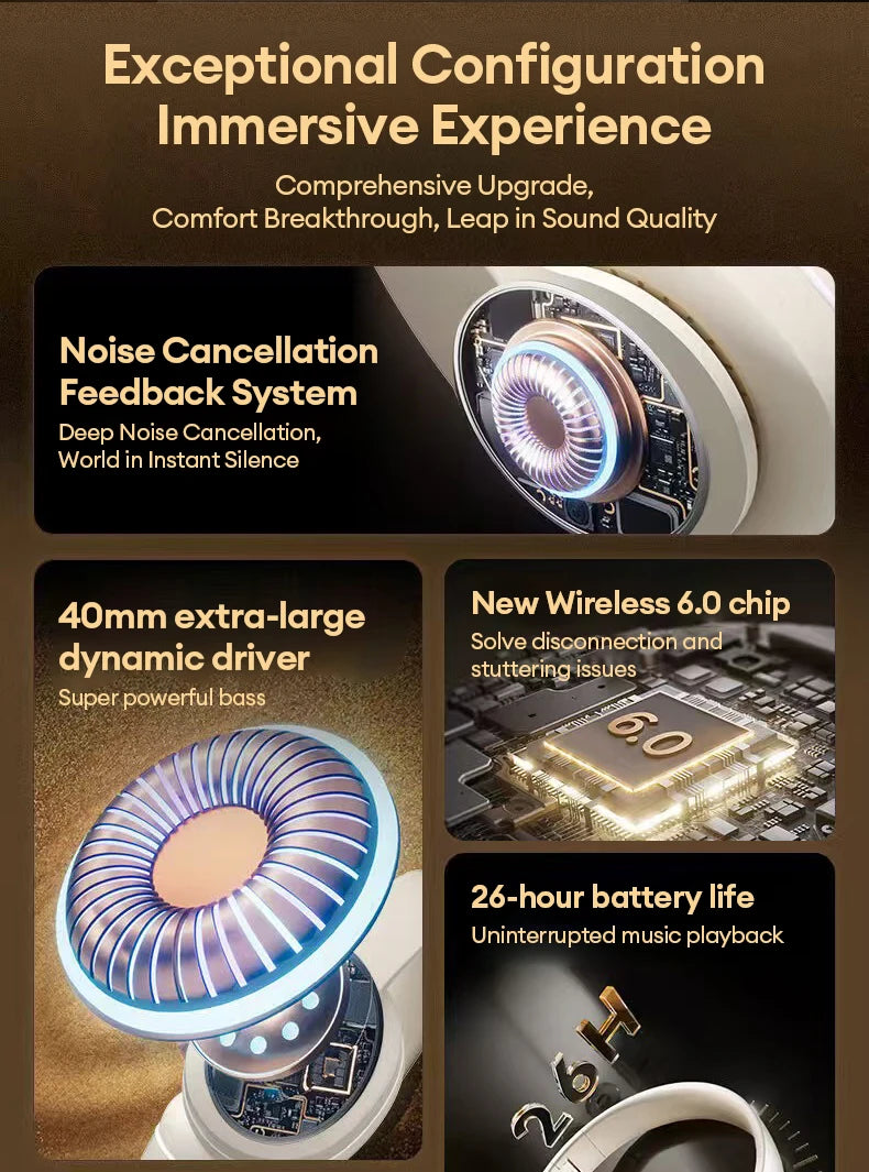 Lenovo Bluetooth 6.0 Over-Ear Headsets Low Latency Music Wired/Wireless Headphones Noise Reduction Stereo Sound LES-107 Earbuds