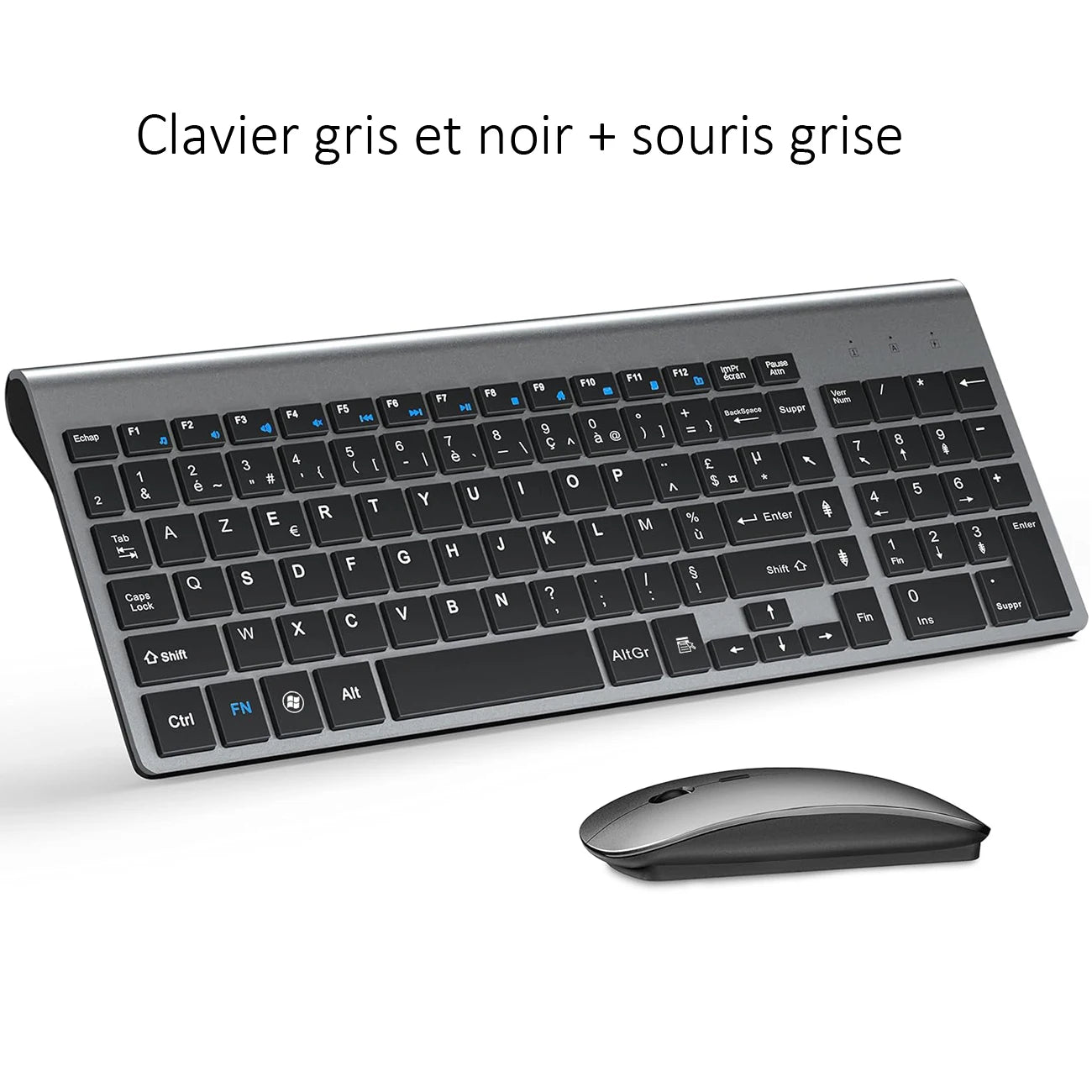 Wireless French Keyboard and Mouse Combo AZERTY Layout 2.4G USB Silent Ultra-Thin Compact Scissor for PC Laptop Desktop Windows