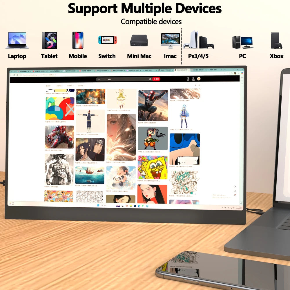 15.6 Inch 1080P Portable Monitor 16:9 Full Screen Extension for Laptop Phone Game Console