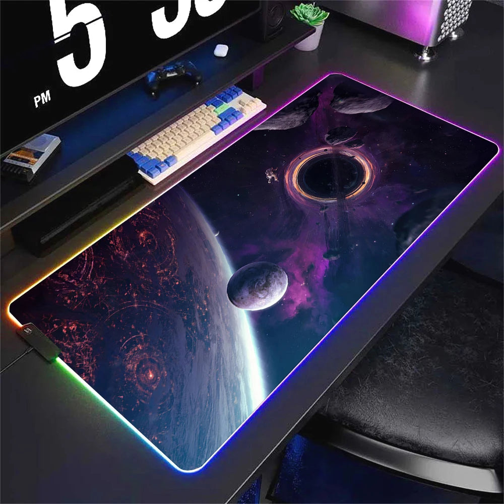 Universe RGB Gaming Mousepad Space Mouse Mats LED Large Gamer Backlit Mousepads XXL Keyboard Pads Luminous Deskmat Mouse Pad