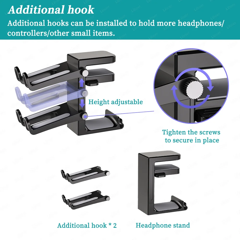 2-in-1 Universal Clip-On Headphone Stand – Adjustable Desk Hanger