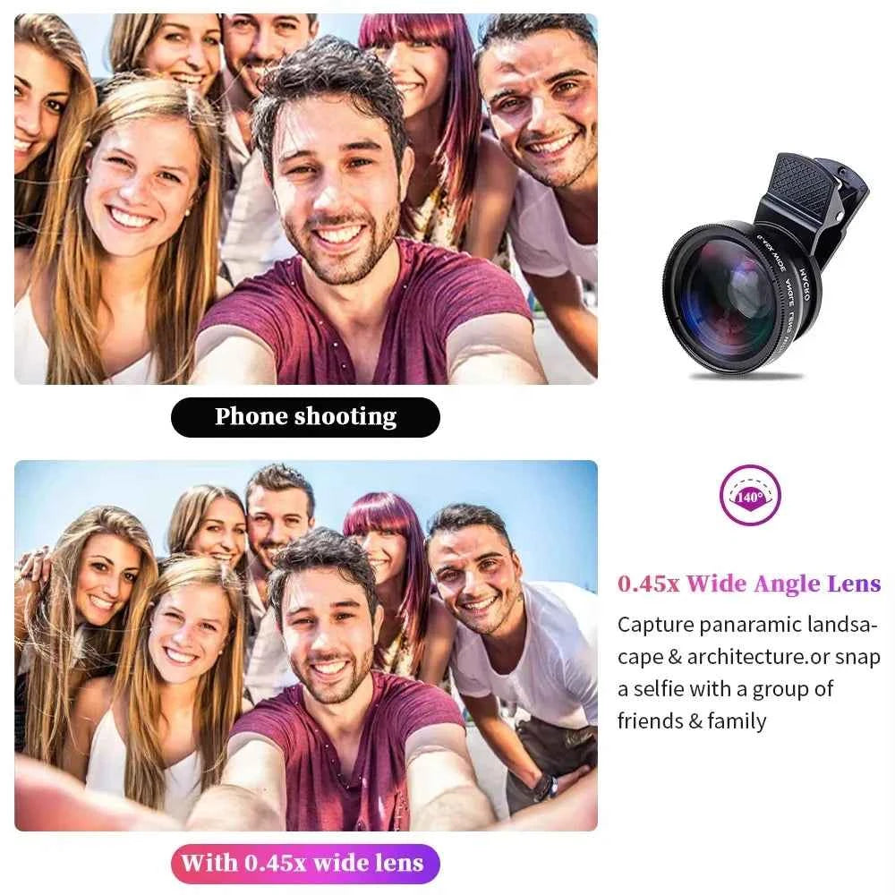 2 Functions Mobile Phone Lens 0.45X Wide Angle Len & 12.5X Macro HD Camera Lens Universal For iPhone Android Phone Smartphone