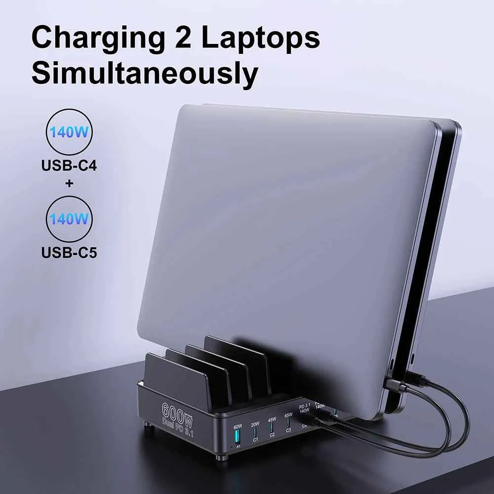 Ueetop 600W Multi USB Fast Charger 10-Port GaN PD 3.1 Charging Station Stand for MacBook iPhone 16 15 iPad Samsung Tablet Laptop