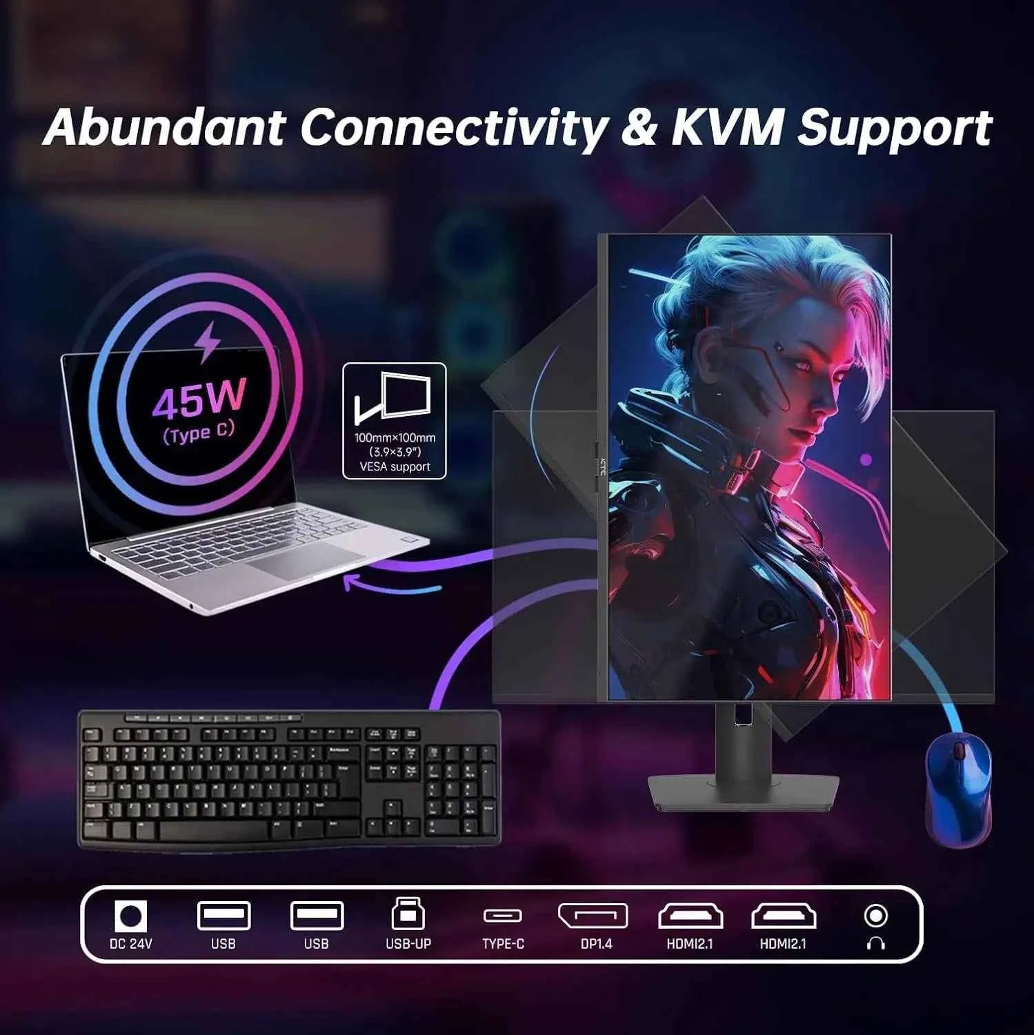 KTC 32 Inch 4K Mini LED Monitor, Fast IPS, HDR1000 144Hz 1ms MPRT Gaming Monitor,Type-C 45W