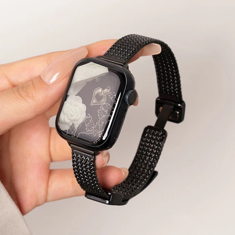 Women Metal Strap for Apple Watch Band 9 8 Ultra 49mm 7 SE 6 5 41mm 45mm 42mm 44/40/38mm Lady Gold Slim Magnetic iWatch Bracelet