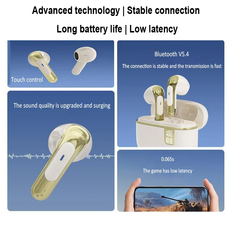 Bluetooth Earphone Wireless Headphone HiFi Stereo Sport Gaming Headsets ENC HD-Calling Noise Reduction Earbuds For Xiaomi iPhone