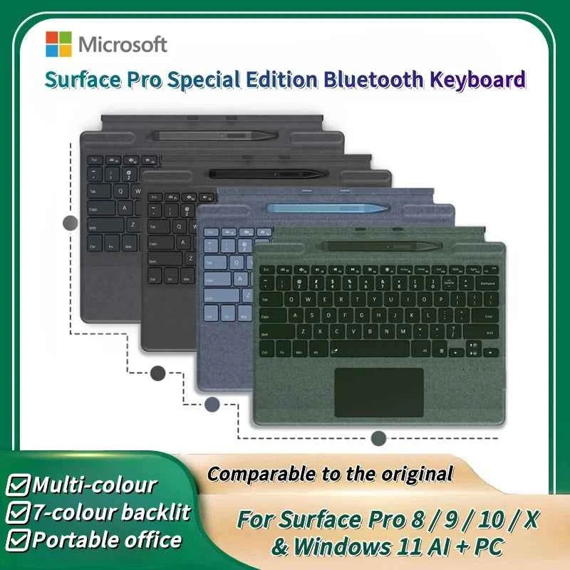 2025 New Color Microsoft Surface Pro 8/9/X/10/11 Bluetooth Magnetic Keyboard with Pen Slot,Touchpad and 7-color Backlit Keyboard