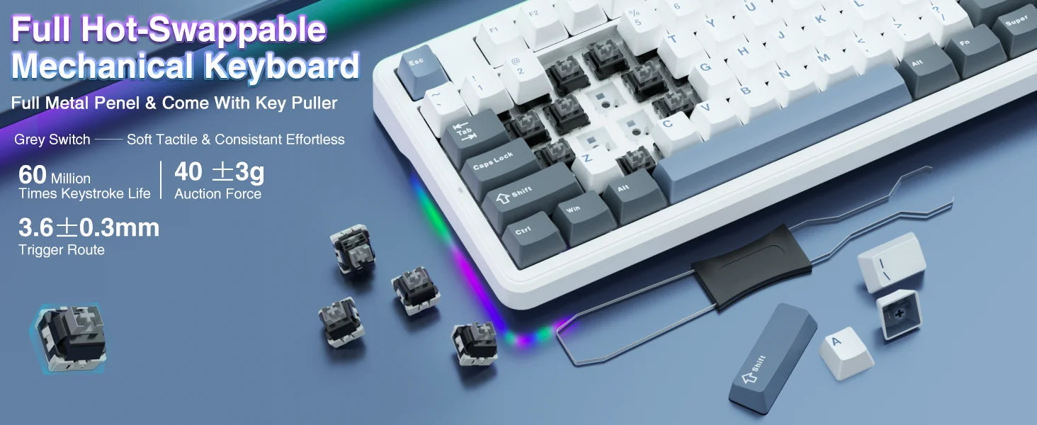 AULA F87 Wireless Keyboard 87 Keys Compact TKL 3 Modes Gasket Gaming Keyboard Hot-Swap RGB Custom RGB Backlit Bluetooth Keyboard