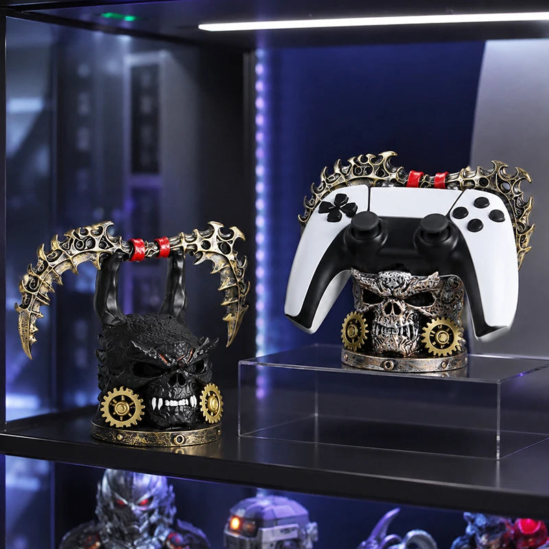 Gothic Skull Game Controller Stand Steampunk Resin Gamepad Holder Halloween Desktop Ornament Gaming Room Decor Gift for Gamers