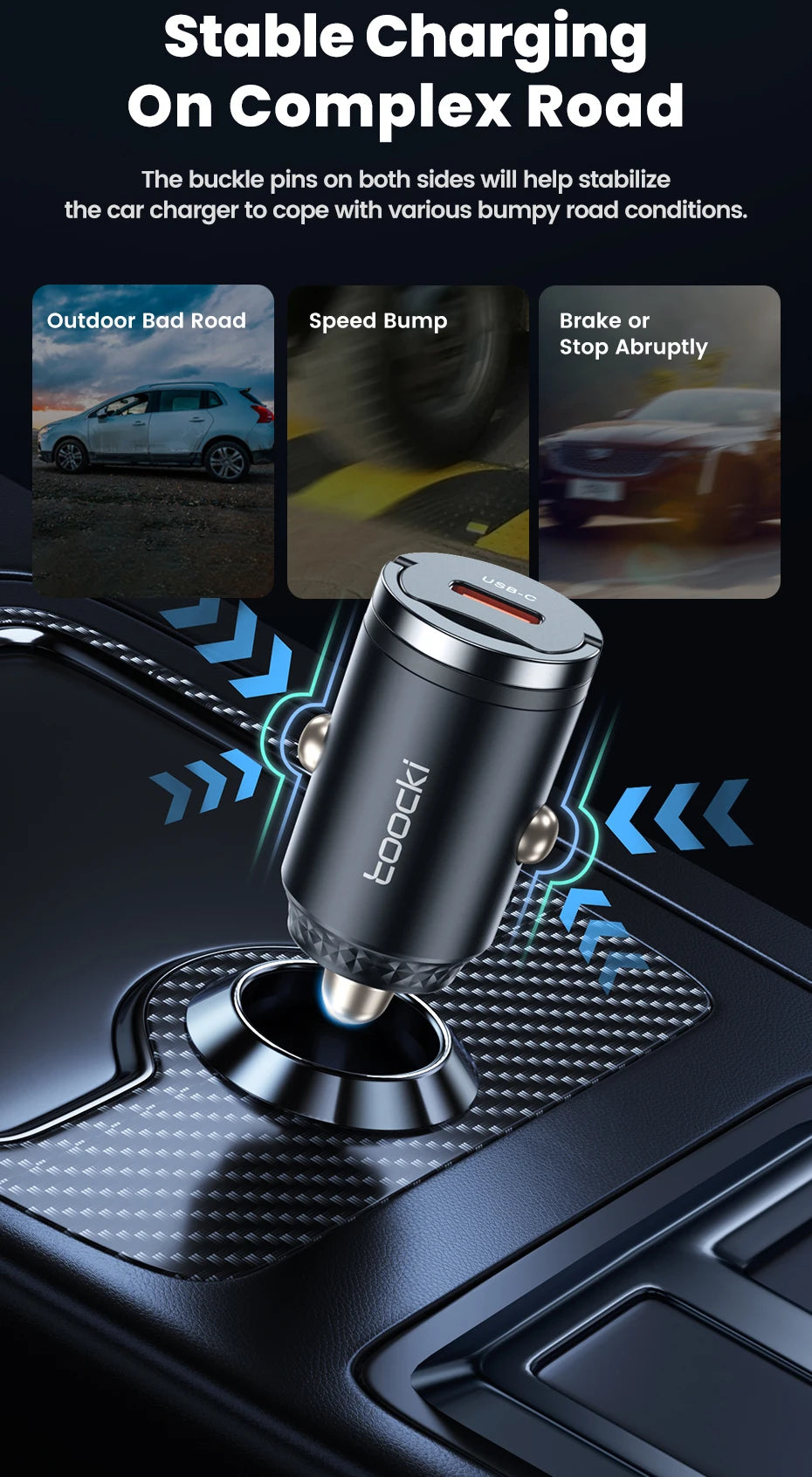Toocki 45W USB Type C Dual Ports Car Charger Quick Charge 3.0 FCP SCP For iPhone Xiaomi Huawei Samsung Fast Charging Car Charger