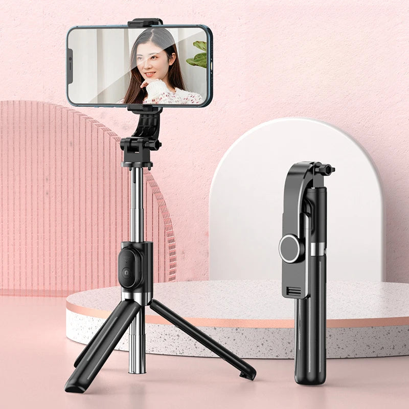 Bluetooth Remote Extendable Selfie Stick Tripod Stand for iPhone Samsung, Tiktok Live Streaming Portable Telescopic Phone Stand