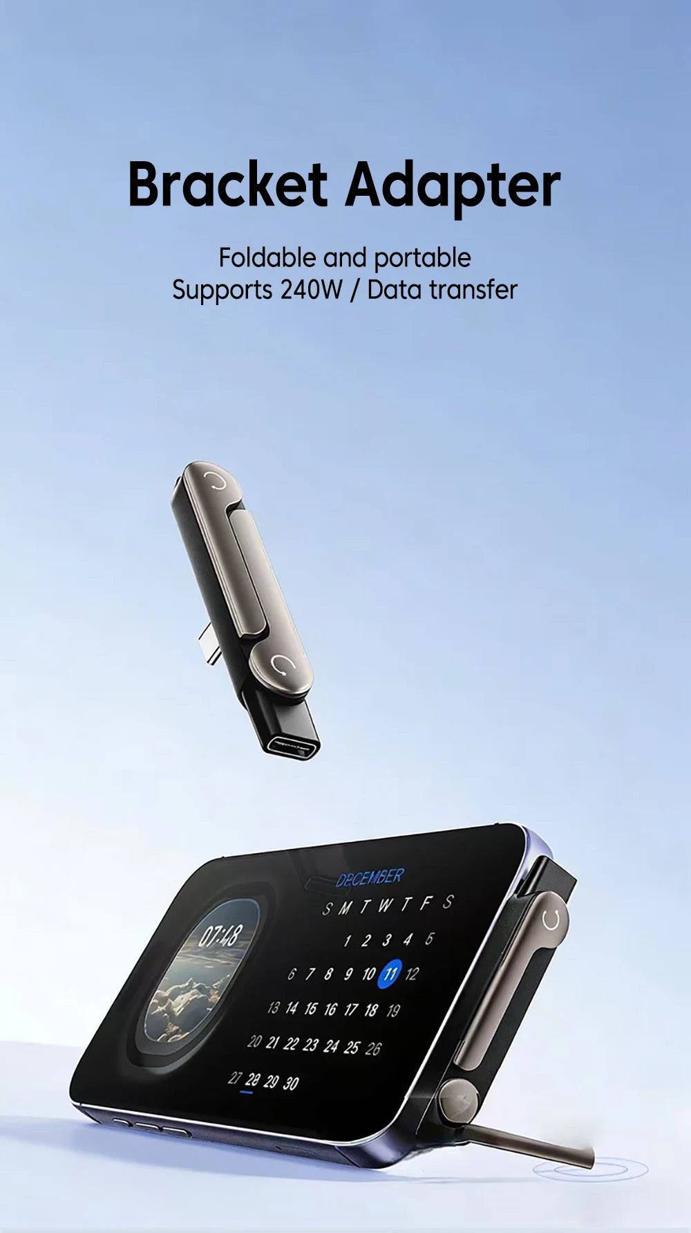 240W 2 in 1 Portable Foldable Phone Stand Fast Charging OTG Type-C Male to USB-C Female Converter For iphone17 16 Samsung