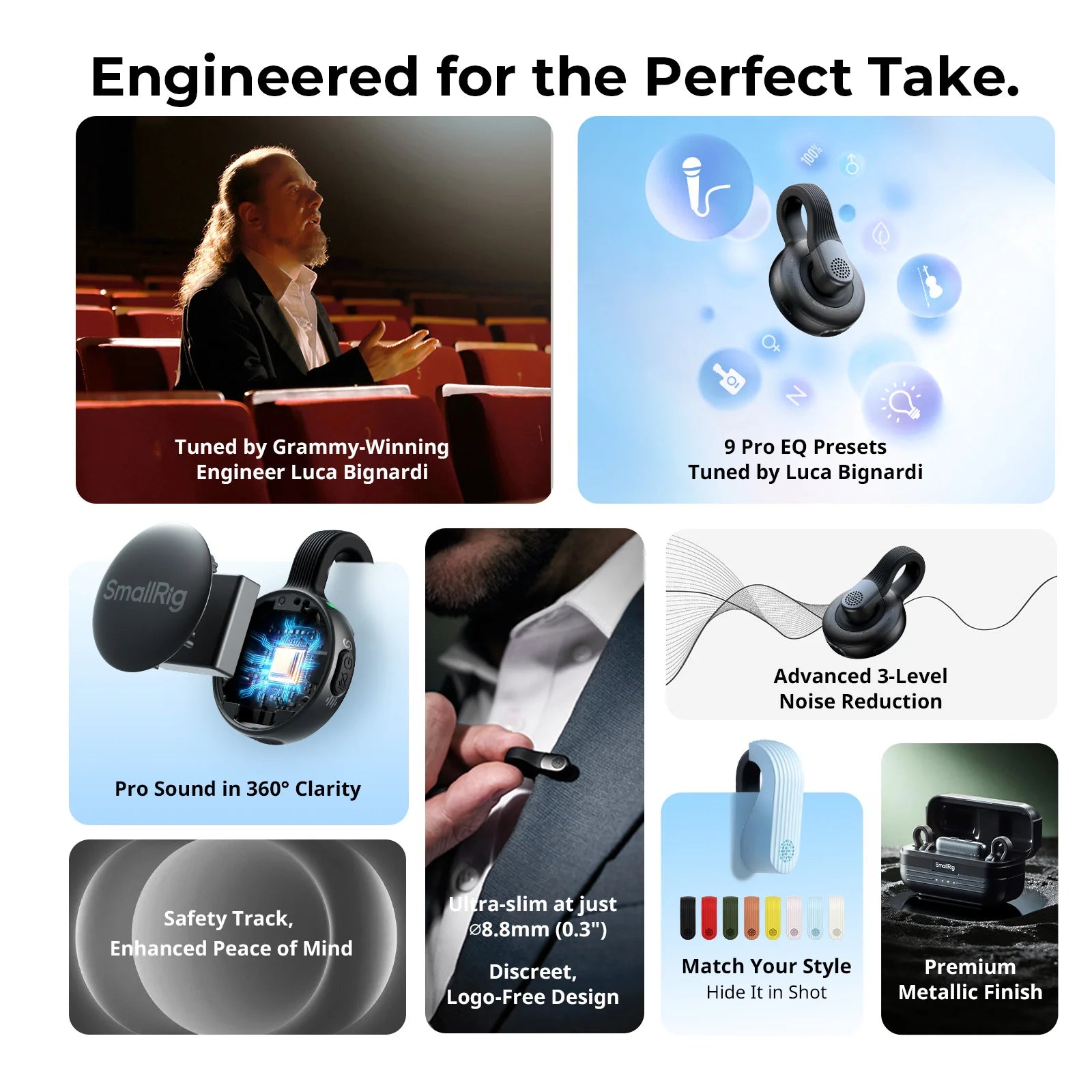 SmallRig S70 Wireless Microphone, 24-bit/48kHz Sampling 70dB SNR 40-Hour Runtime for Phone Camera for DJI for Insta360 -5715